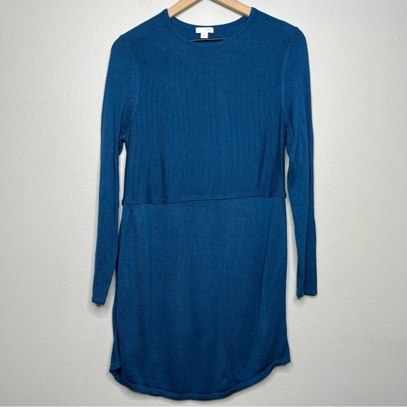 J. Jill Women Sweatshirt Small Blue Tunic 3/4 Sleeve Knit Round Neck Wool blend - Picture 1 of 9